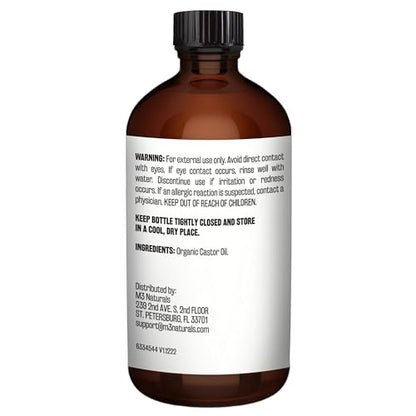 100% Pure Organic Castor Oil – Hair & Skin Care, Hexane-Free, Cold Pressed, 500ml Glass Bottle