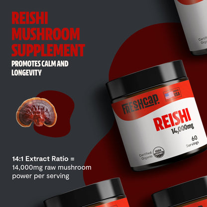FreshCap Mushrooms Reishi Powder — 14,000mg Organic Dual-Extract, 60 Servings