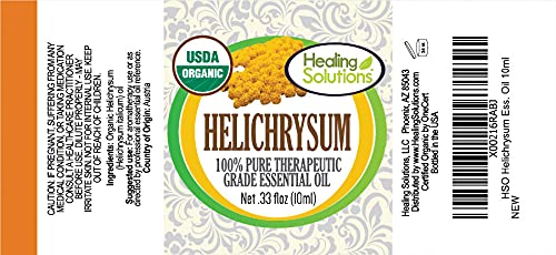Healing Solutions Helichrysum Essential Oil – Organic, Undiluted, 0.33 fl oz (10 ml) for Skin, Diffuser & Aromatherapy