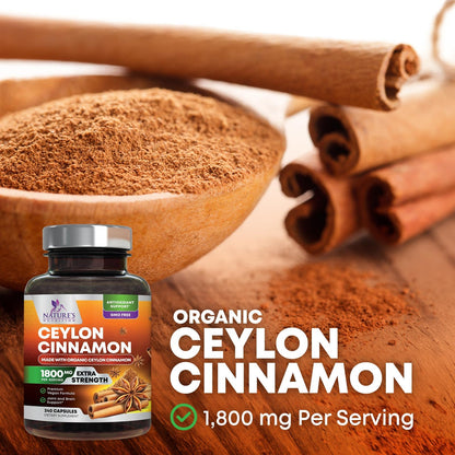 Organic Ceylon Cinnamon 1800mg Supplement – 240 Capsules (USA Bottled)
