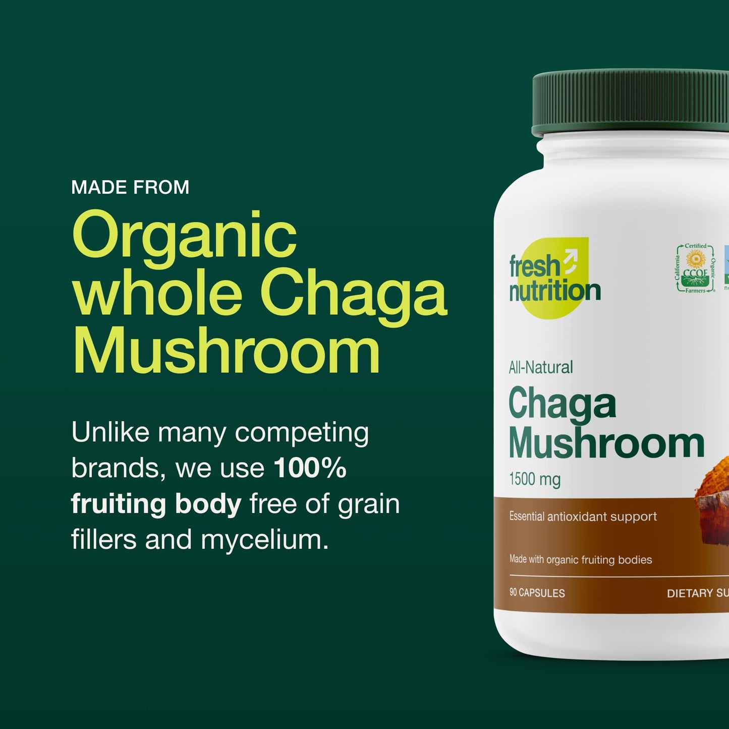 Organic Chaga Mushrooms – DNA Verified 1500mg per Serving – Non-GMO, Gluten & Soy Free, Vegan (Pack of 2)