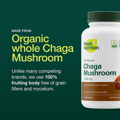 Organic Chaga Mushrooms – DNA Verified 1500mg per Serving – Non-GMO, Gluten & Soy Free, Vegan (Pack of 2)