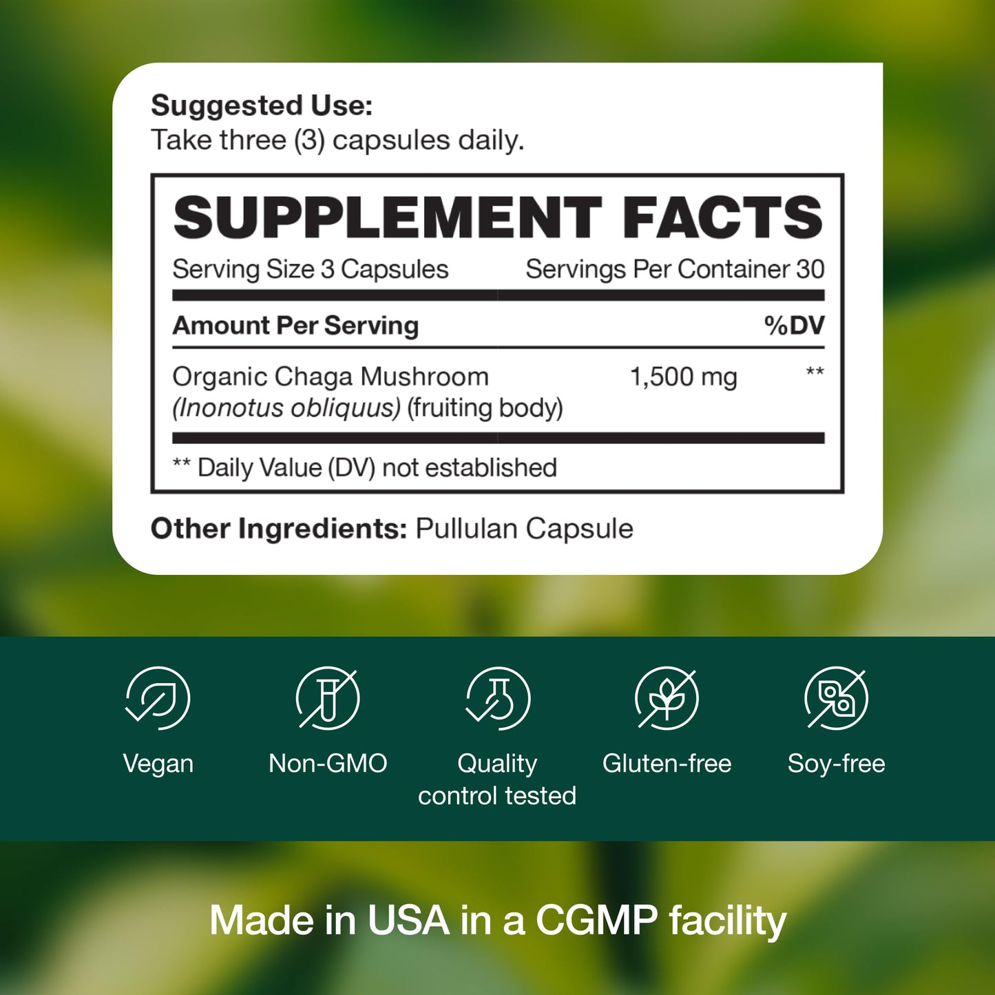 Organic Chaga Mushrooms – DNA Verified 1500mg per Serving – Non-GMO, Gluten & Soy Free, Vegan (Pack of 2)