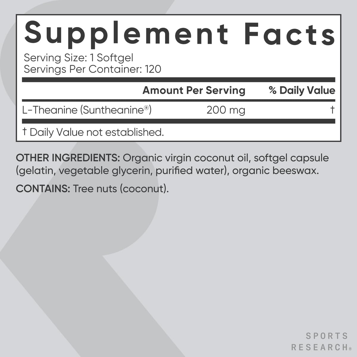 Sports Research L-Theanine 200mg with Organic Coconut Oil | Suntheanine