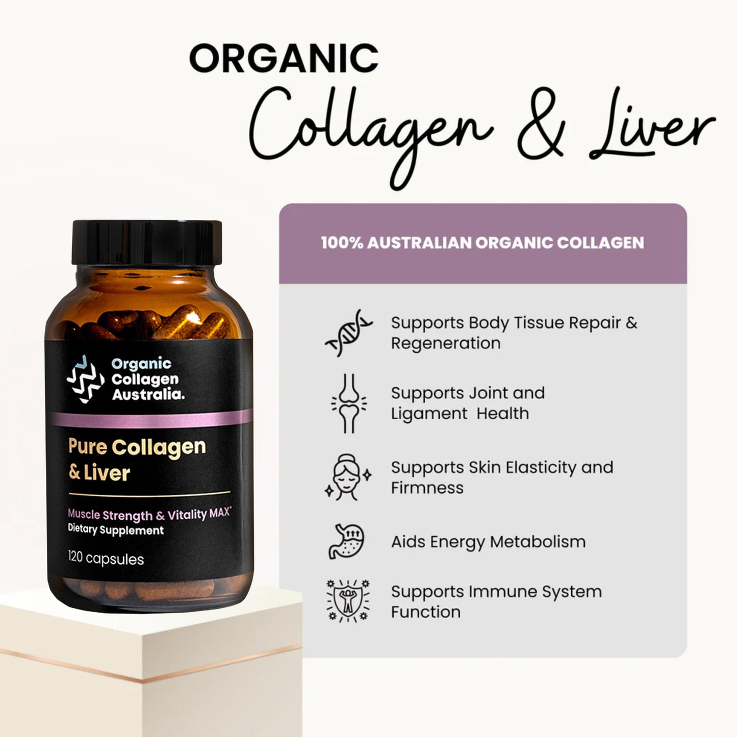 Organic Collagen Australia Pure Collagen & Liver Capsules – 120 Capsules