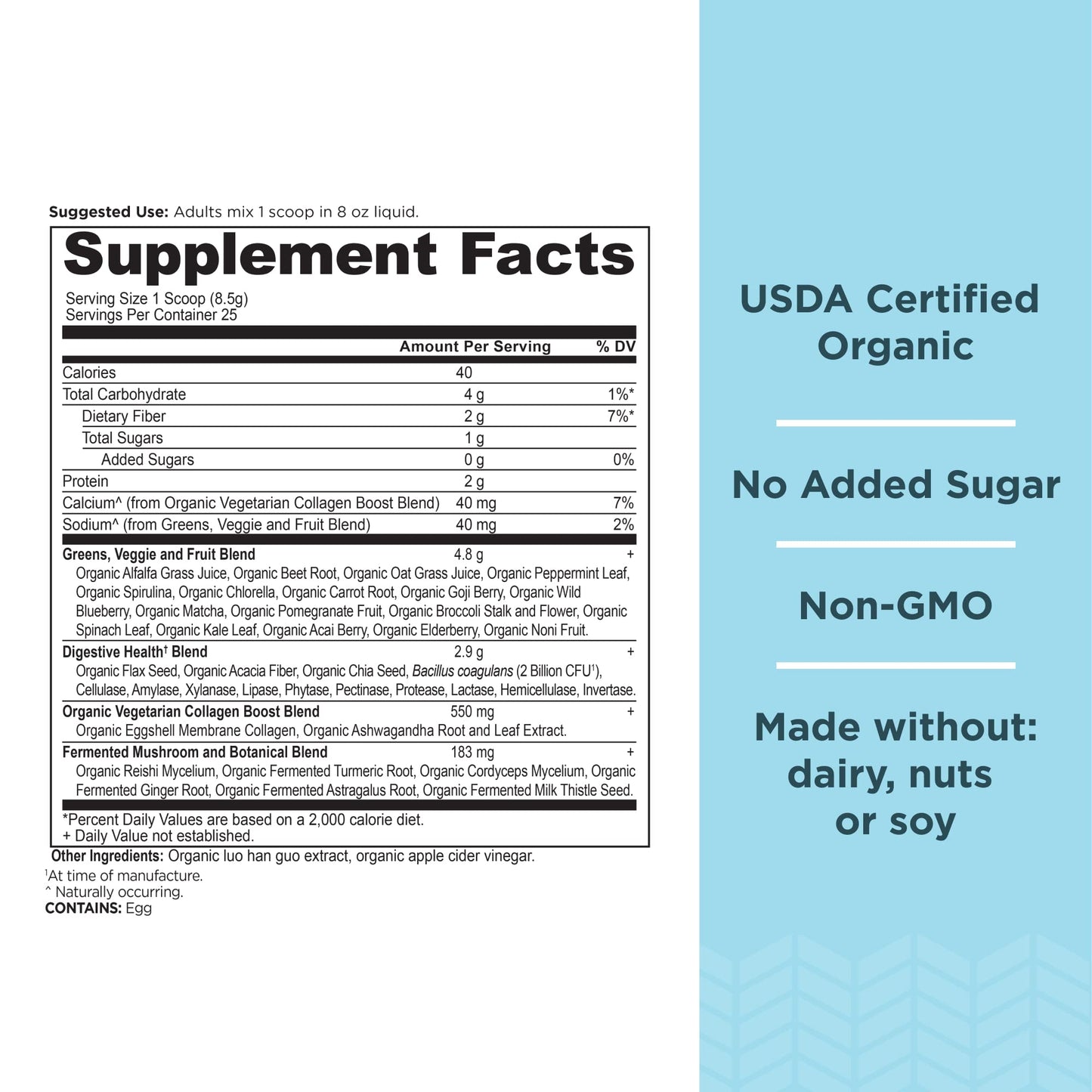 Ancient Nutrition Supergreens Powder – Organic Greens with Collagen, 25 Servings