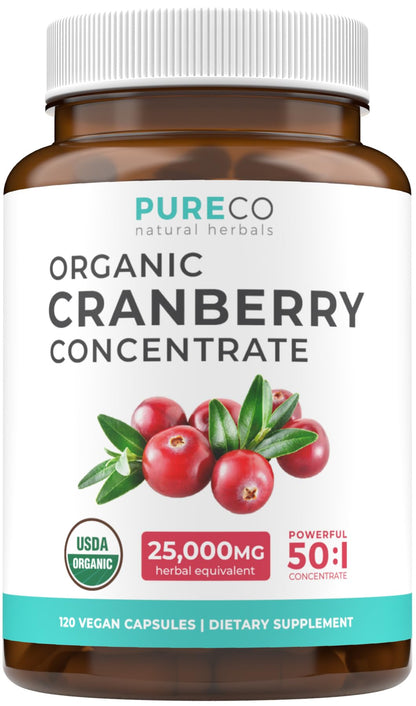 Organic Cranberry Extract Capsules — 50X Potency Cranberry Pills (4 Month Supply) — Vegan, Non-GMO, USDA Organic