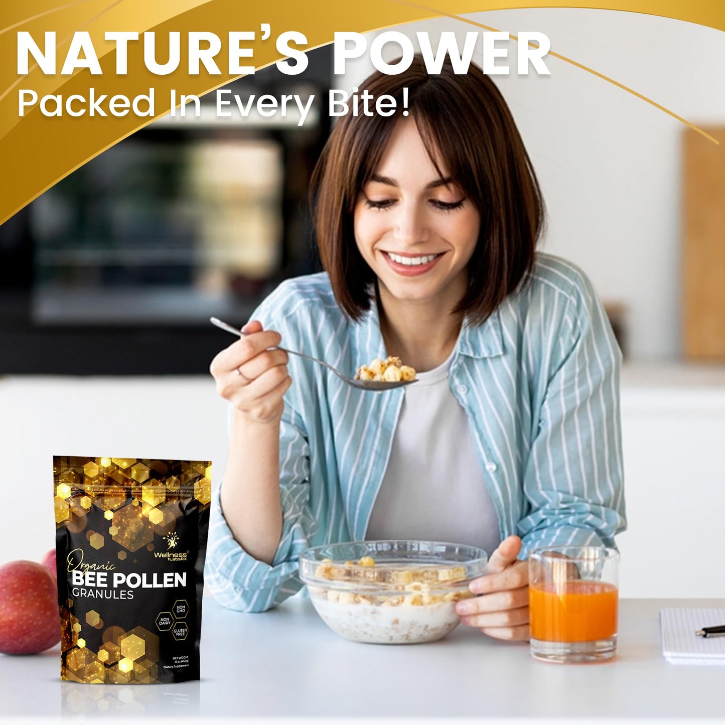 Organic Bee Pollen Granules 2 Lbs - WellnessLabsRx | Immune Support, Energy & Digestive Wellness - Gluten-Free - USA Made