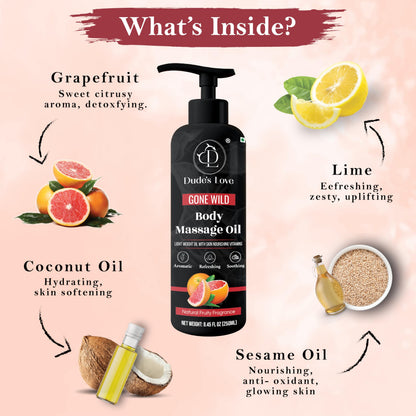 Organic Grapefruit Full Edible Body Massage Oil – Refreshing, Calming, 8.45 Fl Oz | No Stain & Non-Sticky