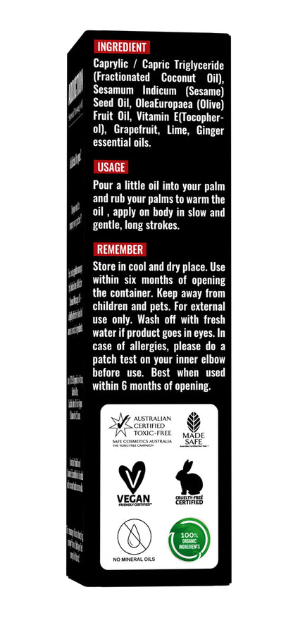 Organic Grapefruit Full Edible Body Massage Oil – Refreshing, Calming, 8.45 Fl Oz | No Stain & Non-Sticky
