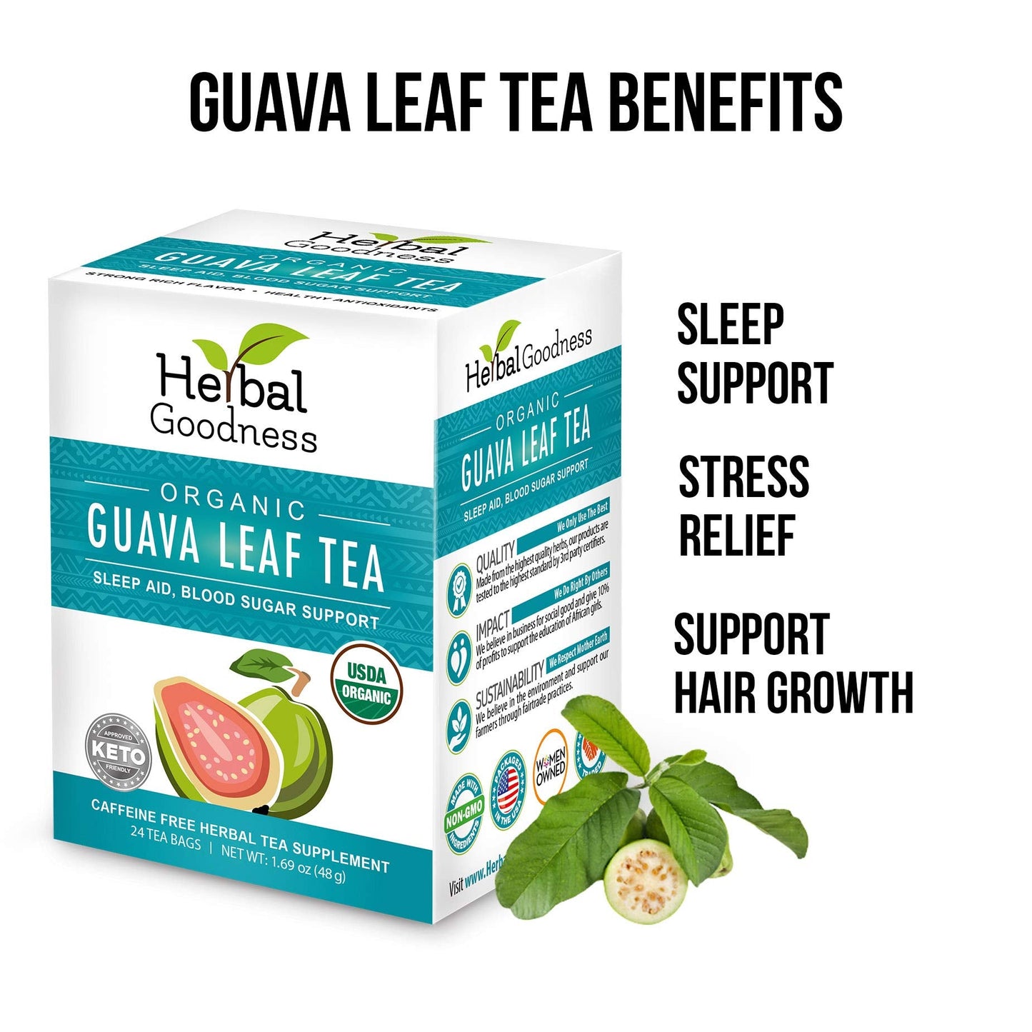 Guava Leaf Tea – 24 Bags, 100% Organic Guava Leaves | Immune Support