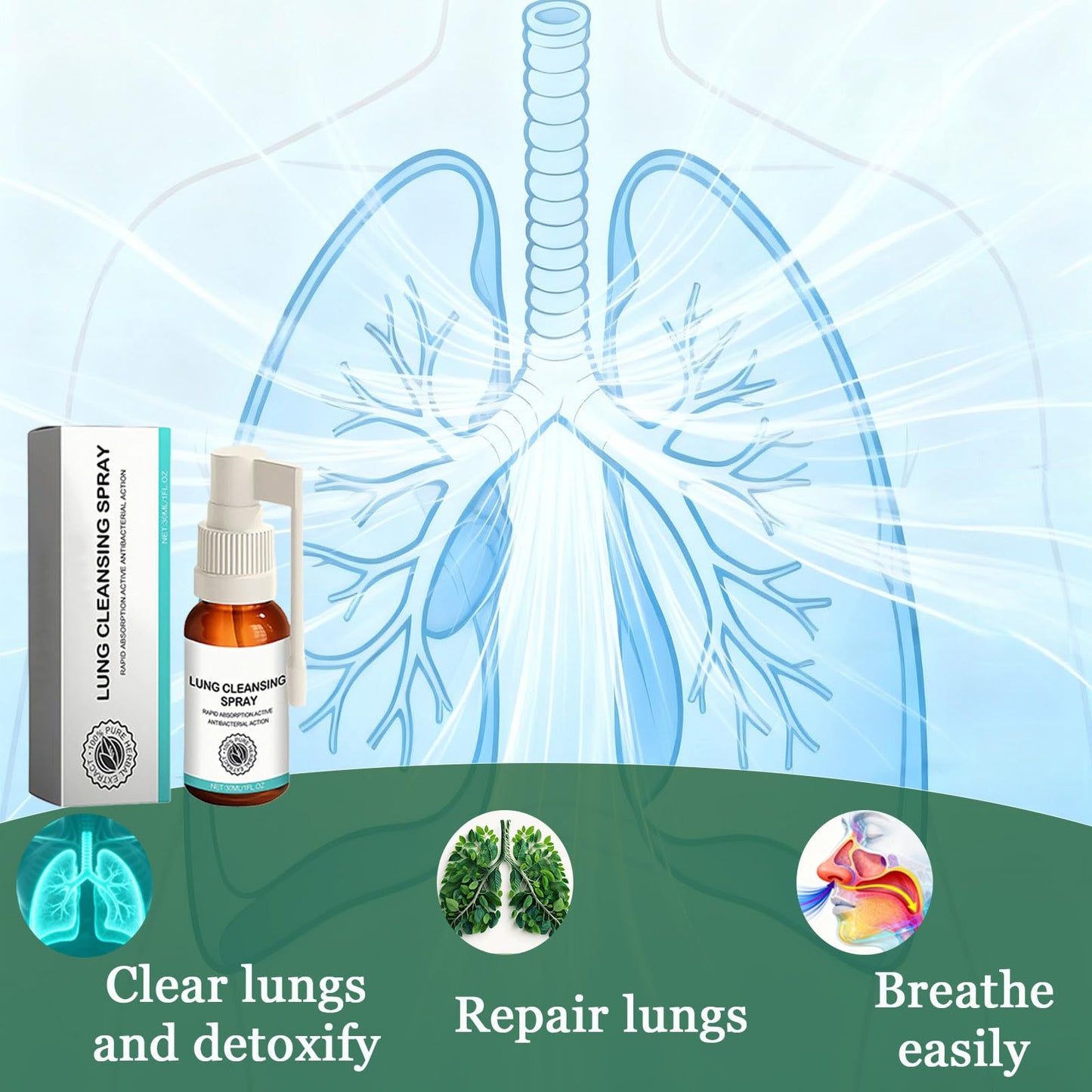 Organic Herbal Lung Cleansing Spray - Breath Easy & Mucus Relief (3pcs)