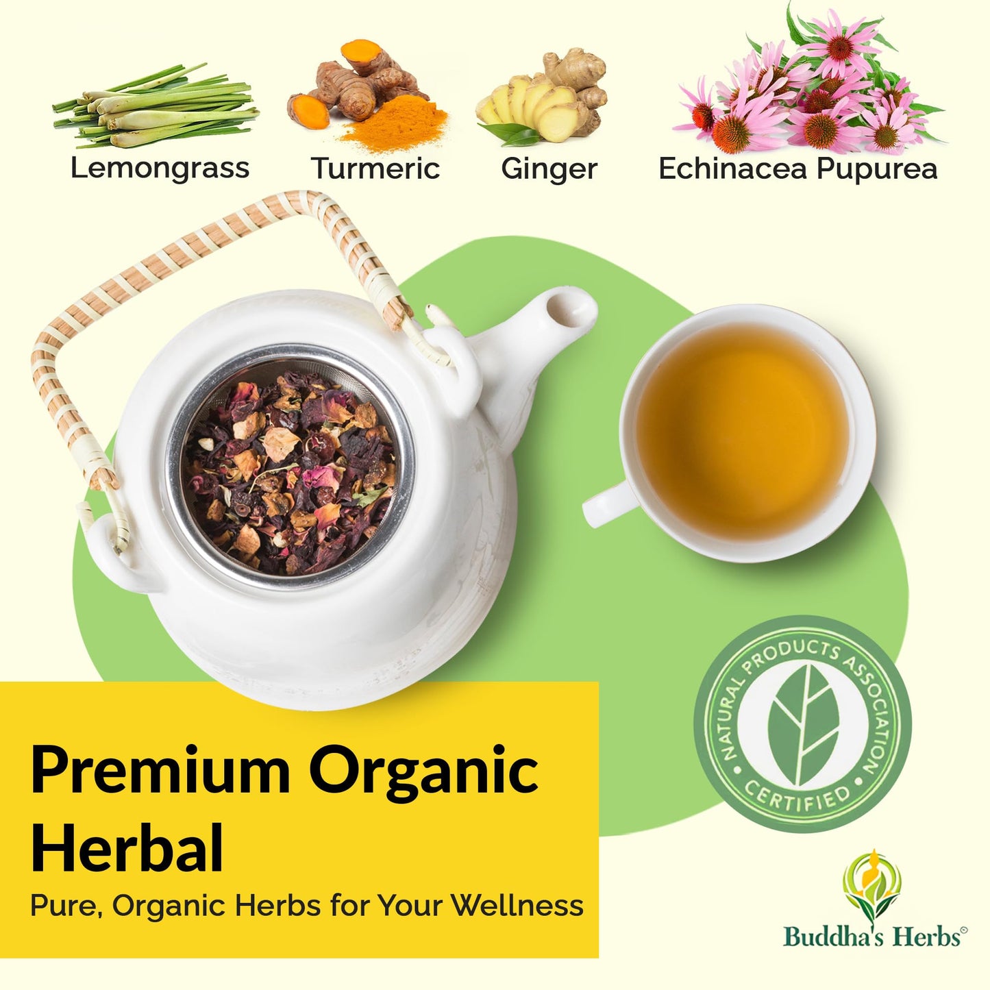 Premium Echinacea Tea with Zinc (Pack of 4, 88 Tea Bags) - Decaffeinated Organic Herbal Tea for Immune Health