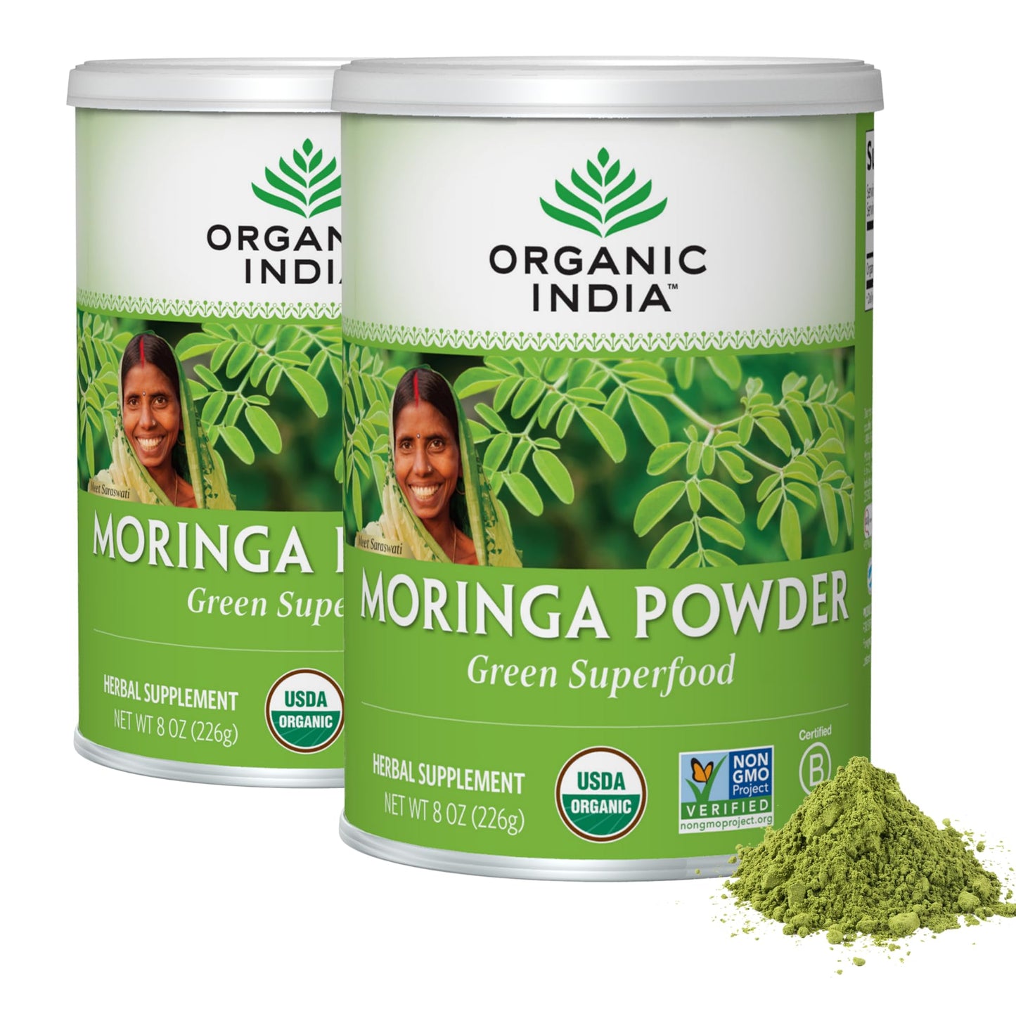 Organic India Moringa Powder – Moringa Oleifera Leaf Green Superfood, 2-Pack, USDA Organic