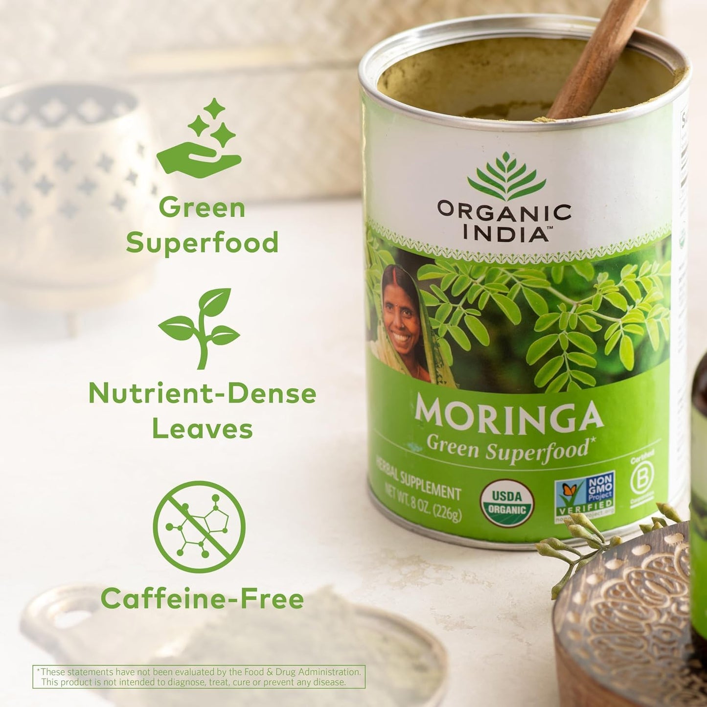 Organic India Moringa Powder – Moringa Oleifera Leaf Green Superfood, 2-Pack, USDA Organic