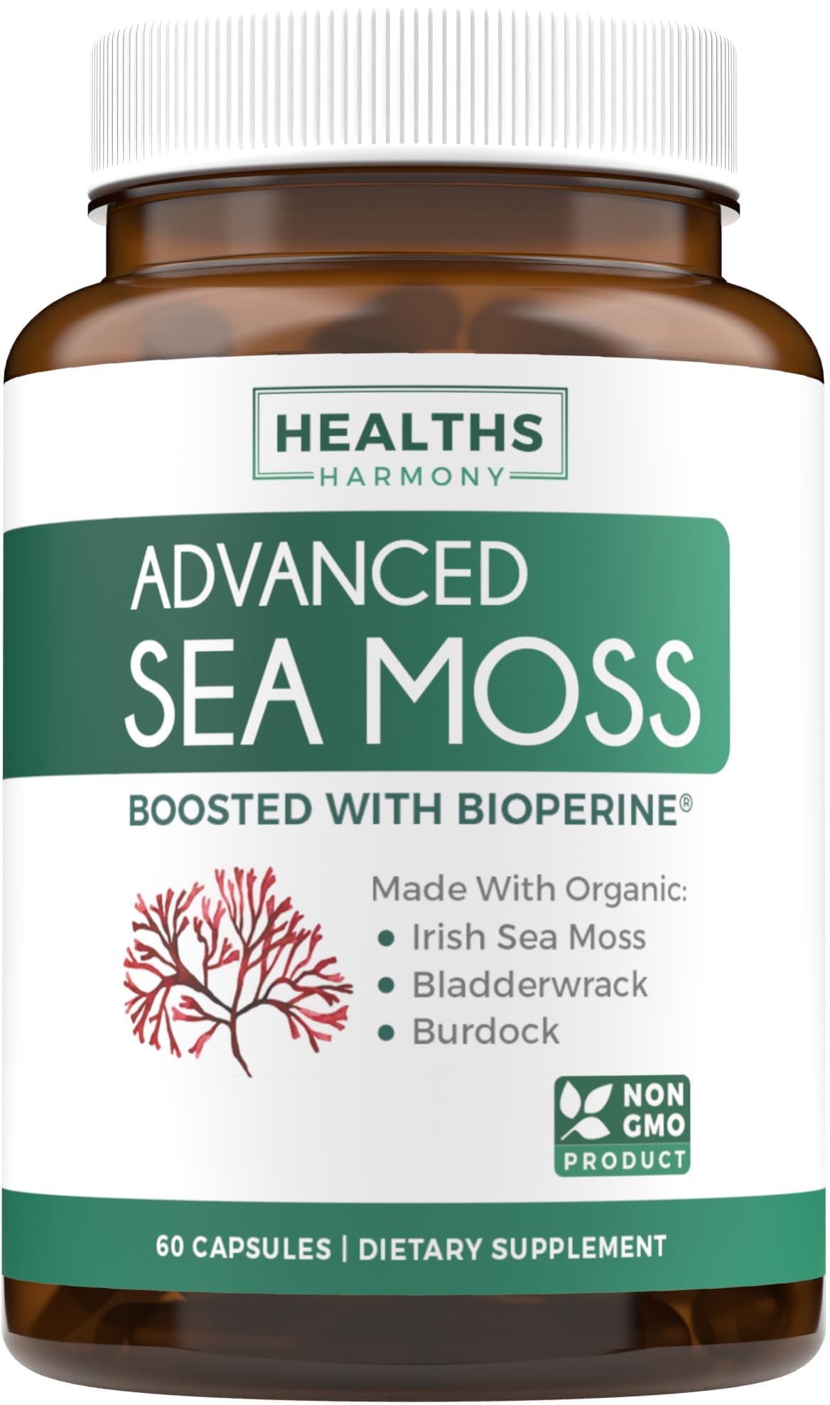 Organic Irish Sea Moss Capsules with Bladderwrack & Burdock - USA Made