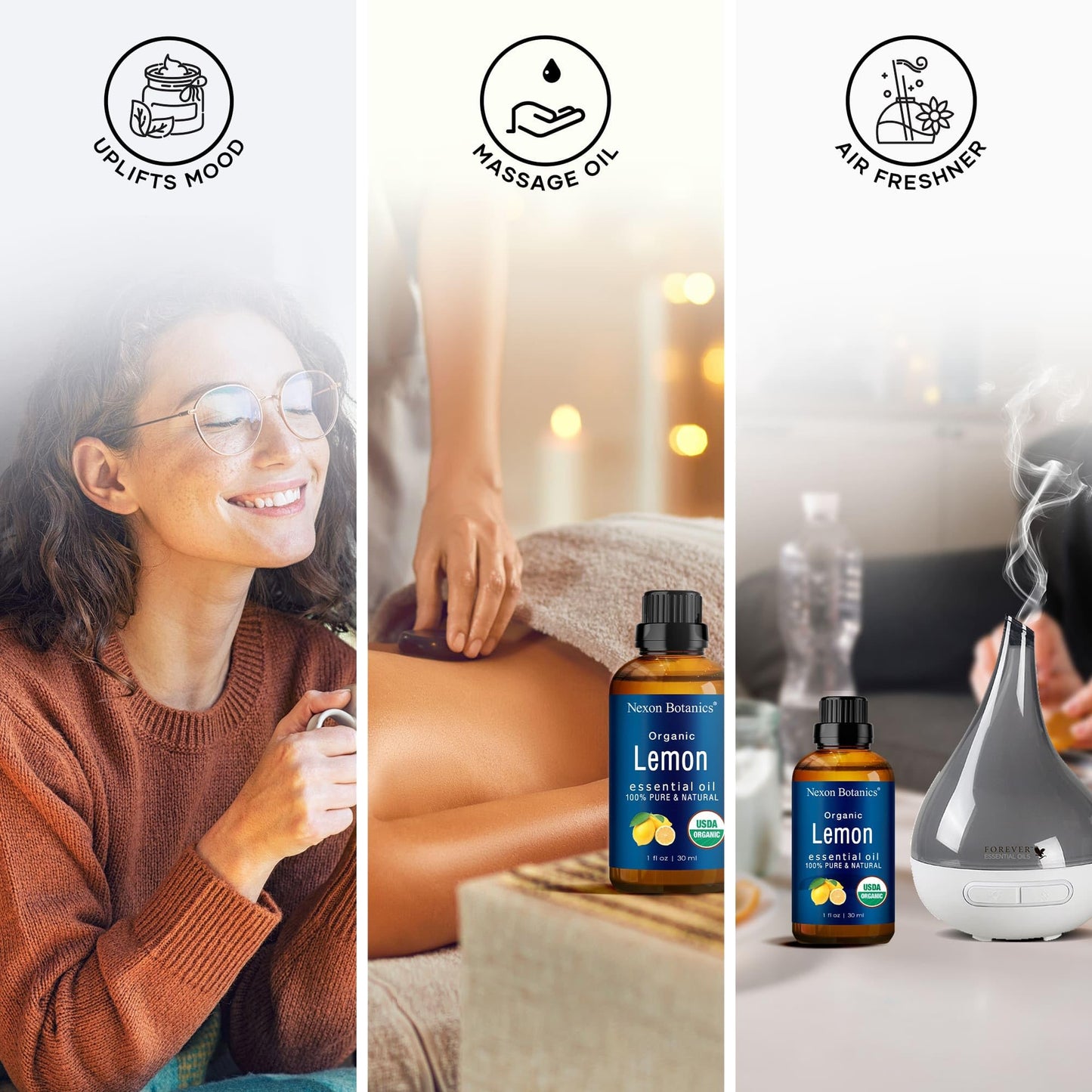 Organic Lemon Essential Oil 30 ml – Nexon Botanics | Pure, Natural, Undiluted Lemon Oil for Aromatherapy, Diffusers, DIY, Candles & Soaps