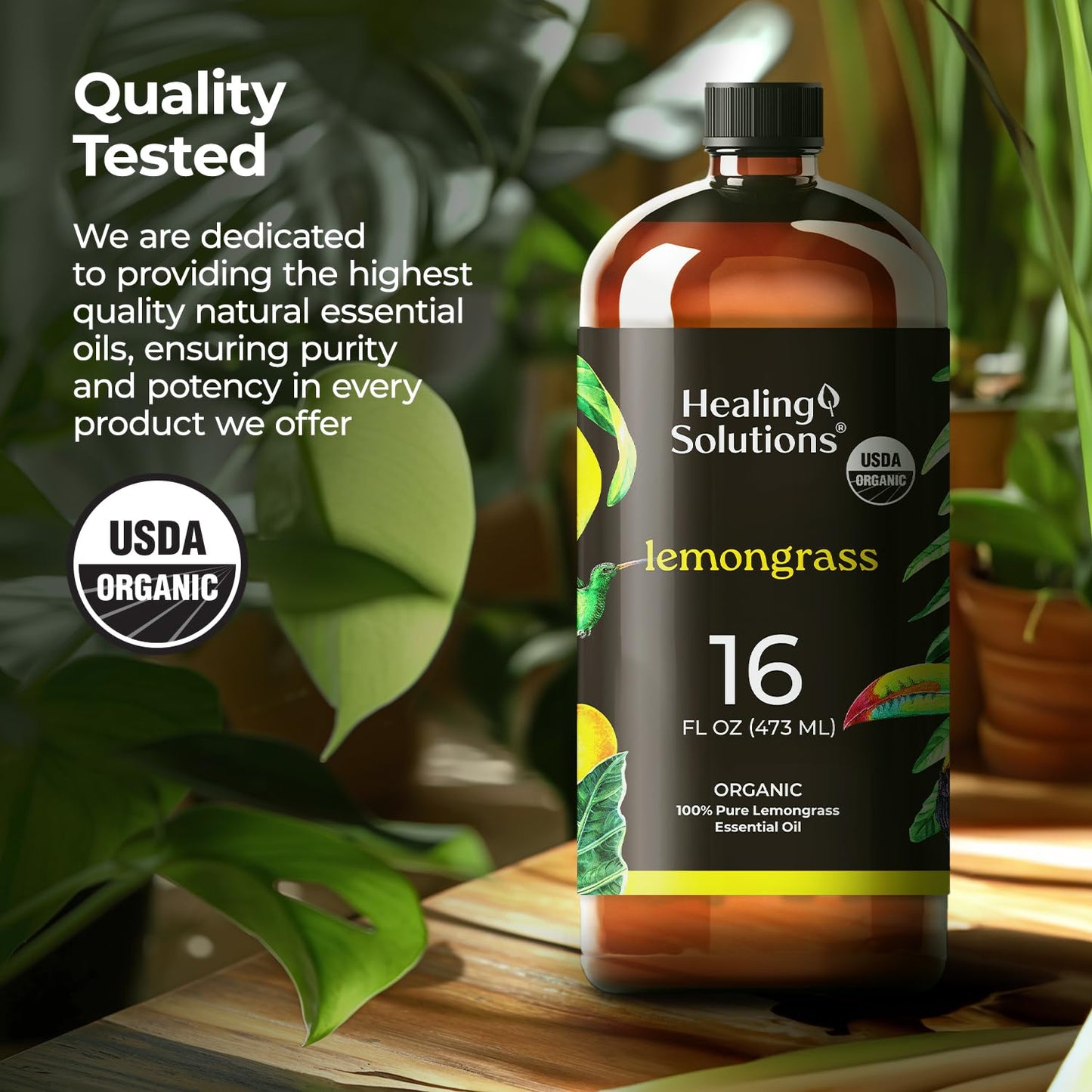 Healing Solutions Organic Lemongrass Essential Oil - 16oz Bulk for Aromatherapy
