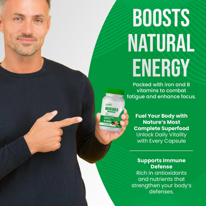 Organic Moringa 1200mg | 120 Capsules (60-Day) – Energy & Immune Support | Non-GMO
