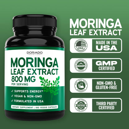 Organic Moringa Capsules 40,000mg | 180 Capsules | 3 Month Supply | Vegan, Non-GMO, USA Made
