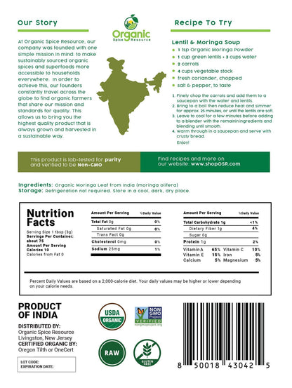 Organic Moringa Powder - 8 oz (226 g) | USDA Organic, Non-GMO | SHOPOSR