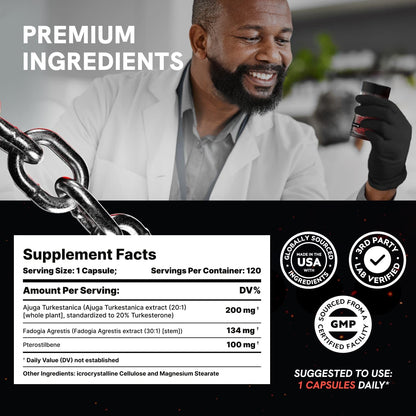 PureNutra Turkesterone for Men | Organic Turkesterone + Fadogia Agrestis | 120 Vegan Capsules (2 Packs)
