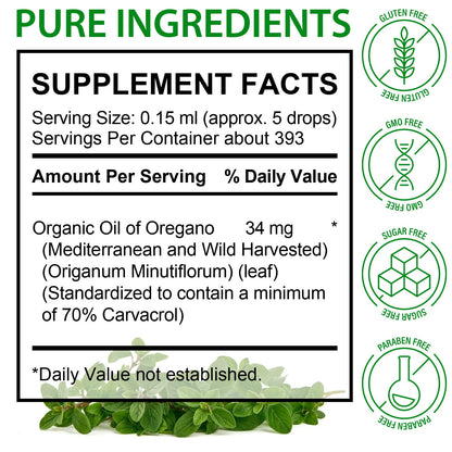 Organic Oregano Oil Liquid Drops | Natural Herbal Supplement for Immune, Digestive Support & Energy | Non-GMO, Gluten Free | 2 FL OZ
