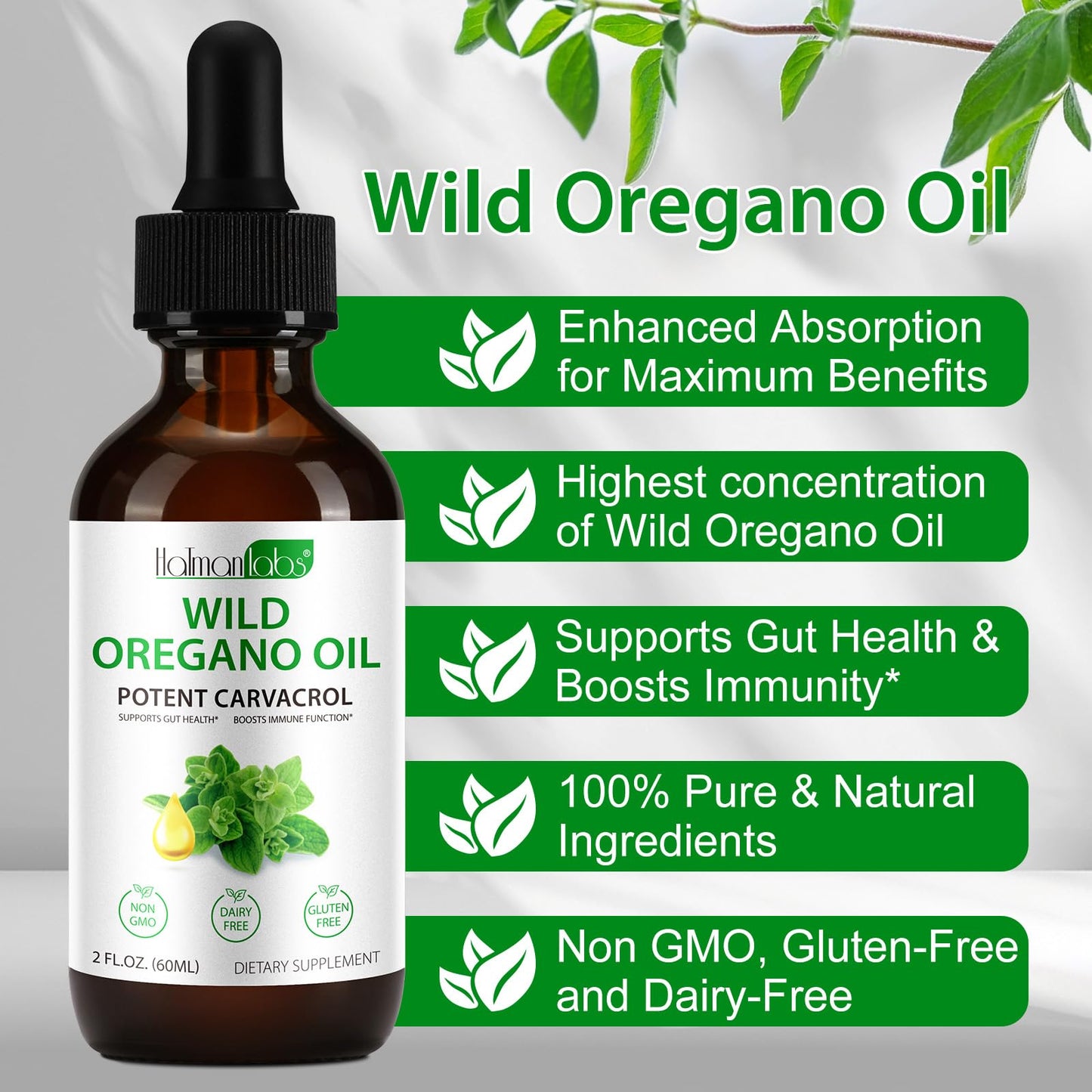 Organic Oregano Oil Liquid Drops | Natural Herbal Supplement for Immune, Digestive Support & Energy | Non-GMO, Gluten Free | 2 FL OZ