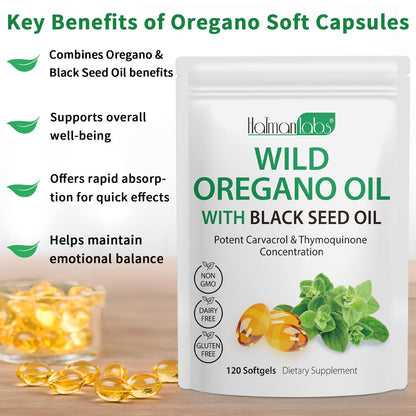 Oil of Oregano Softgels 6000mg + Black Seed Oil 200mg – 120 Count | Organic, Non-GMO