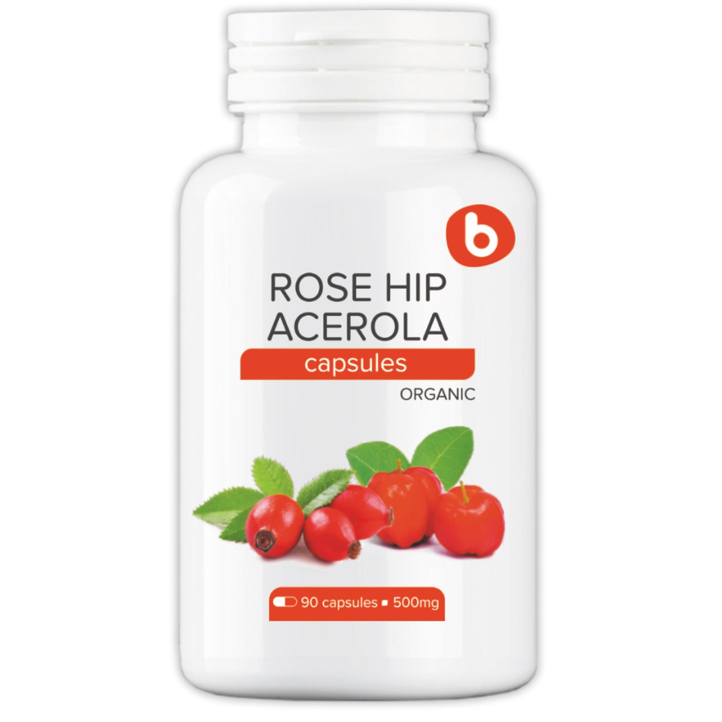 Organic RoseHips & Acerola Capsules – Plant-Based Vitamin C 1000mg | Vegan, GMO-Free (90 Capsules)