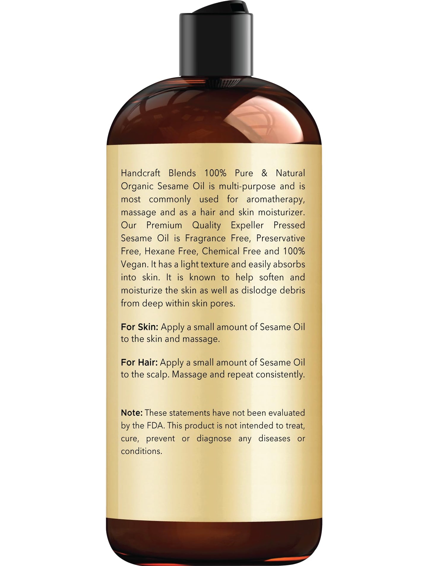 Organic Sesame Oil 16 oz - 100% Pure, Expeller-Pressed & Hexane-Free