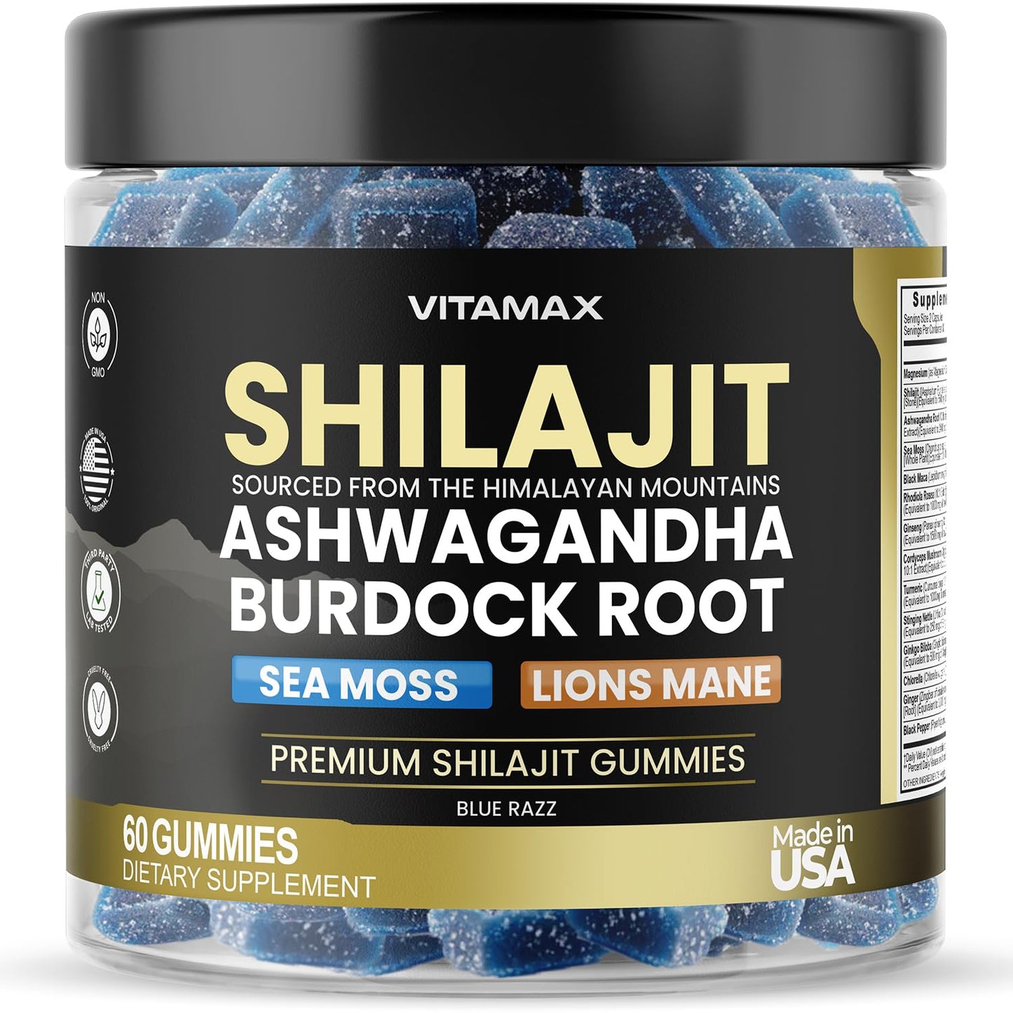 Vitamax Organic Shilajit Gummies with Sea Moss & Ashwagandha – 105+ Minerals, 60 Count