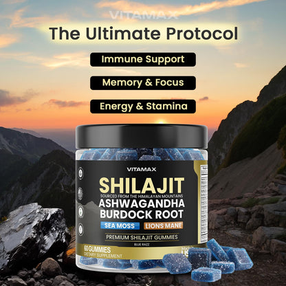 Vitamax Organic Shilajit Gummies with Sea Moss & Ashwagandha – 105+ Minerals, 60 Count