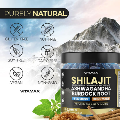 Vitamax Organic Shilajit Gummies with Sea Moss & Ashwagandha – 105+ Minerals, 60 Count