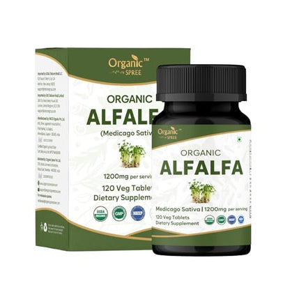 ORGANIC SPREE Alfalfa 120 Tablets | Medicago Sativa (Alfalfa) | USDA Organic Certified | Superfood Supplement with Vitamins and Minerals* | Dietary Supplement 120tab