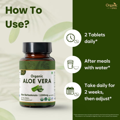 Organic Spree Aloe Vera Tablets – USDA Organic | Digestion & Skin Health | 120 Tablets