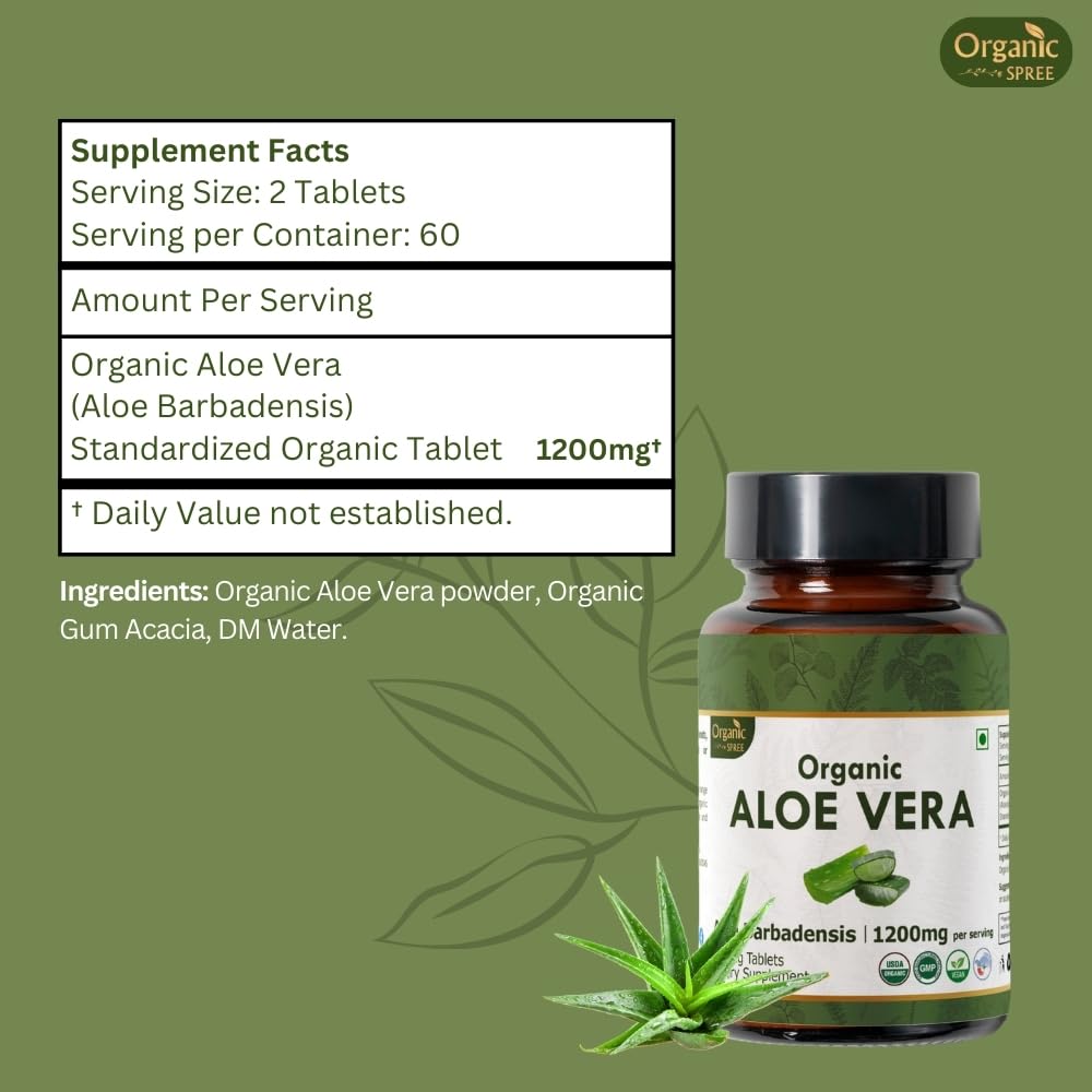 Organic Spree Aloe Vera Tablets – USDA Organic | Digestion & Skin Health | 120 Tablets