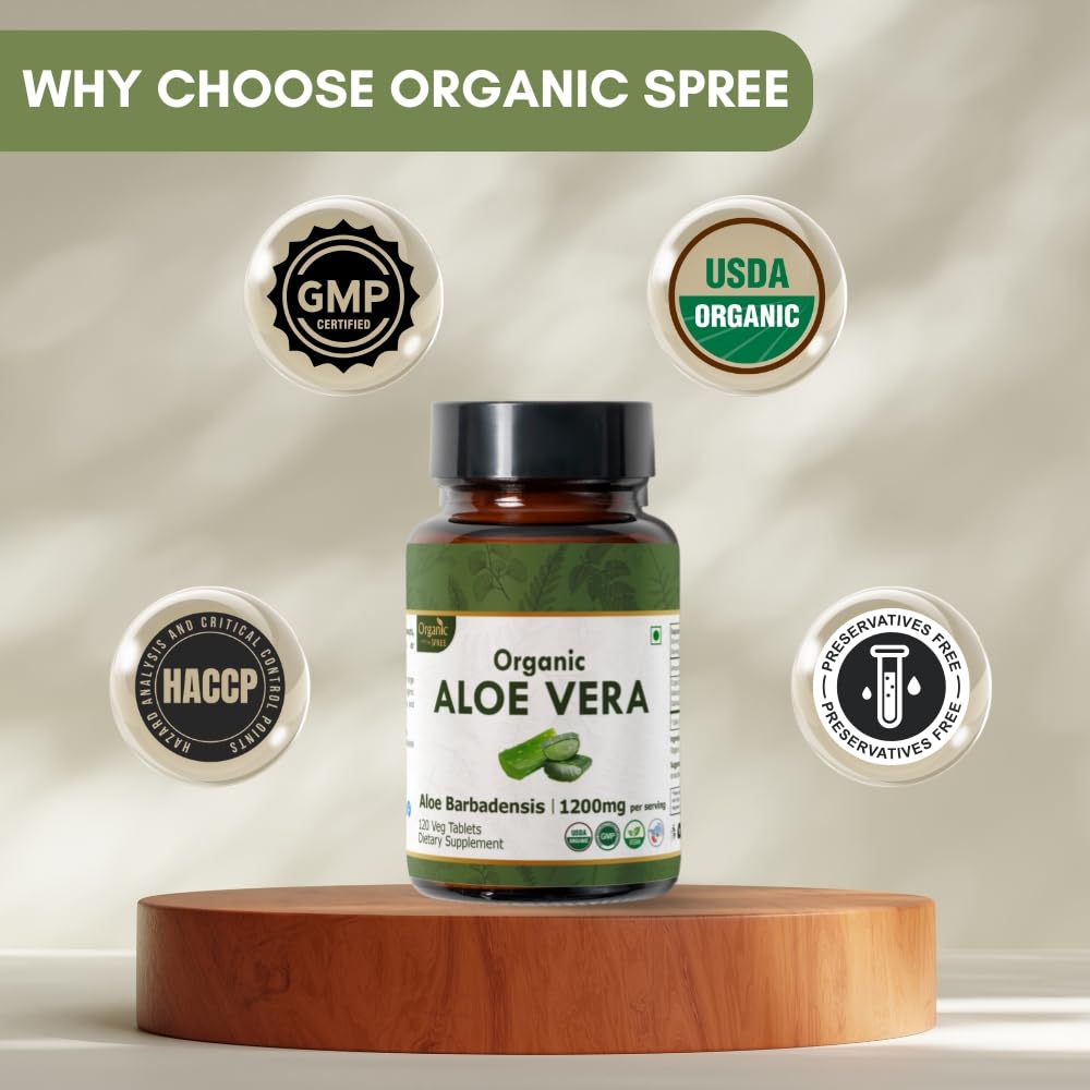 Organic Spree Aloe Vera Tablets – USDA Organic | Digestion & Skin Health | 120 Tablets