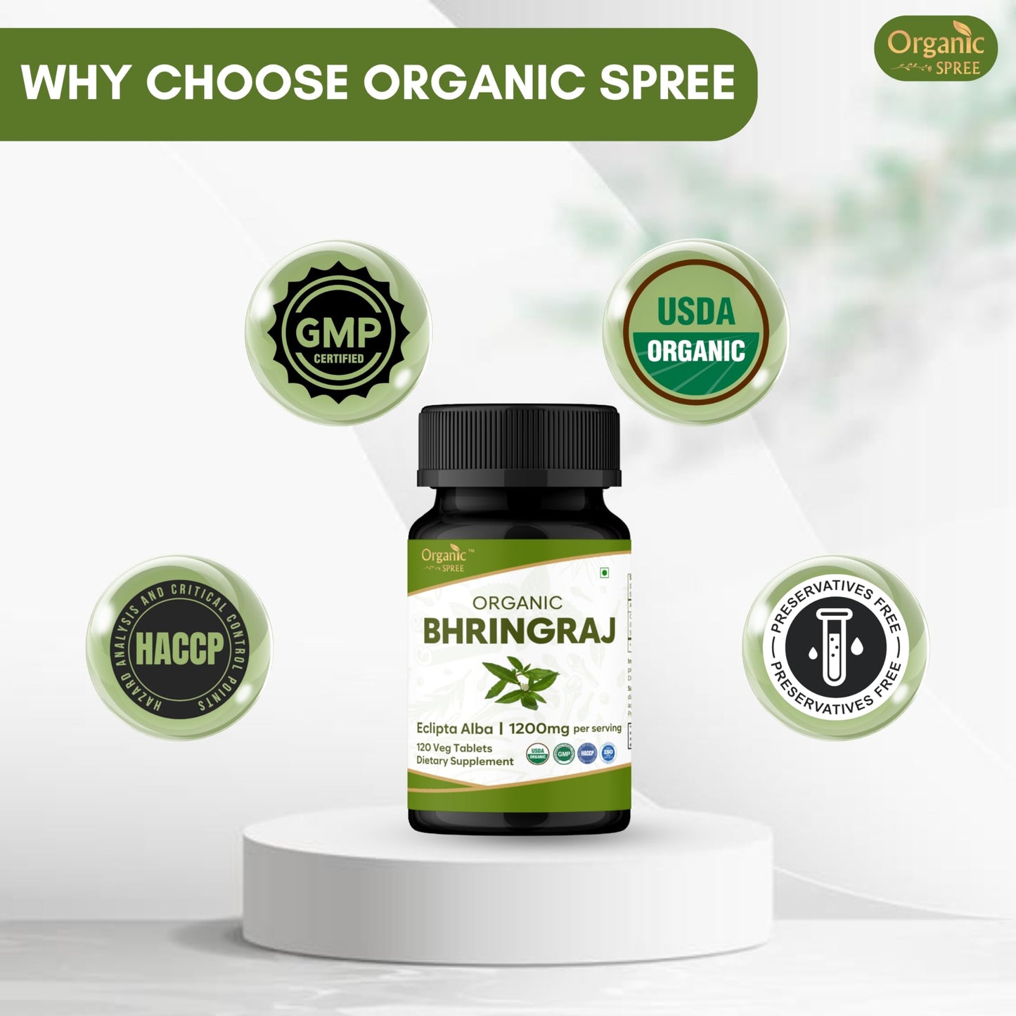 Organic Spree Bhringraj 120 Tablets – USDA Organic Certified | Ayurvedic Hair Care
