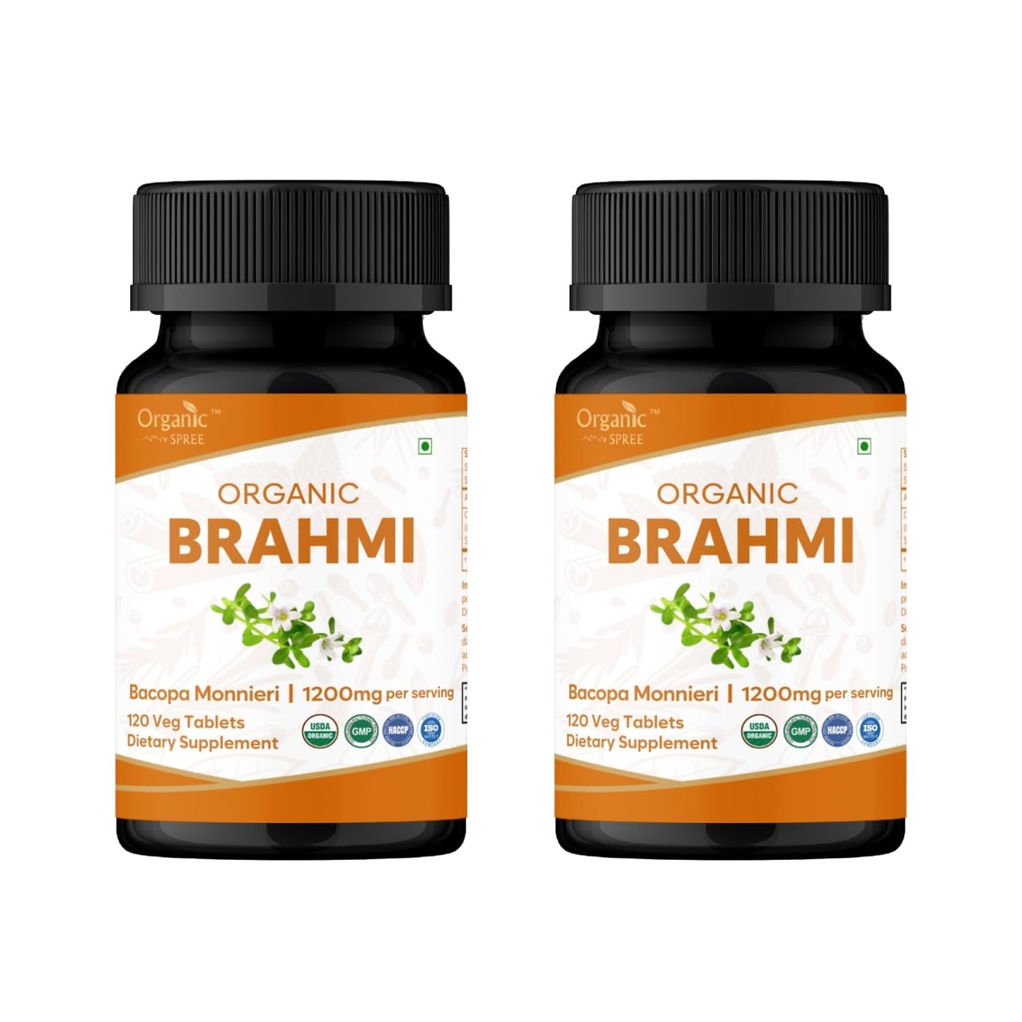 Organic Spree Brahmi Bacopa Monnieri 120 Tabs – USDA Organic – Focus & Memory – Pack of 2