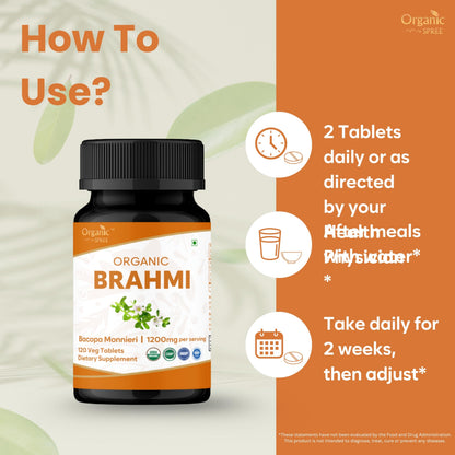 Organic Spree Brahmi Bacopa Monnieri 120 Tabs – USDA Organic – Focus & Memory – Pack of 2
