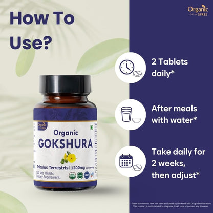 Organic Spree Gokshura 120 Tablets – Tribulus Terrestris | USDA Organic Certified