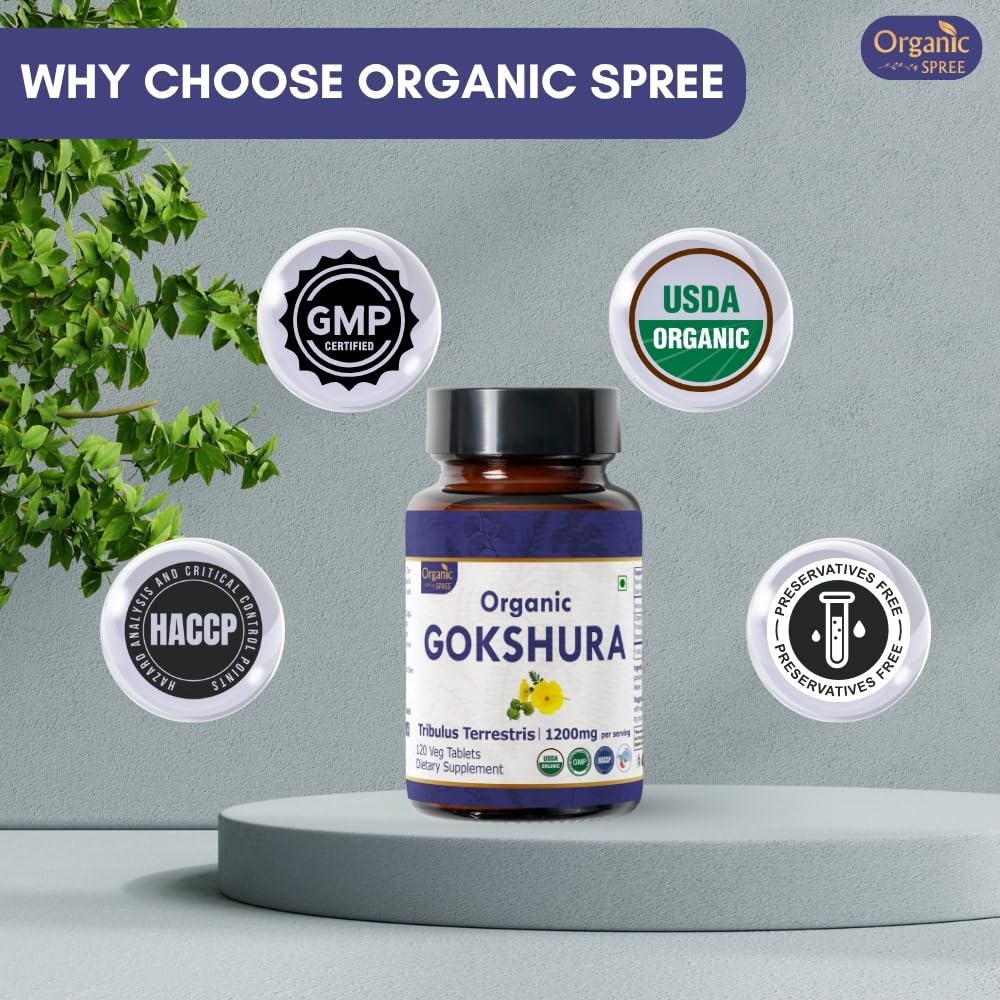 Organic Spree Gokshura 120 Tablets – Tribulus Terrestris | USDA Organic Certified