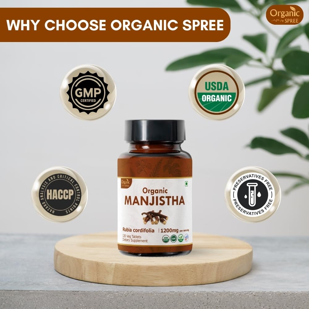 Organic Spree Manjistha 120 Tablets – 3 Pack | USDA Organic Certified | Lymphatic Support