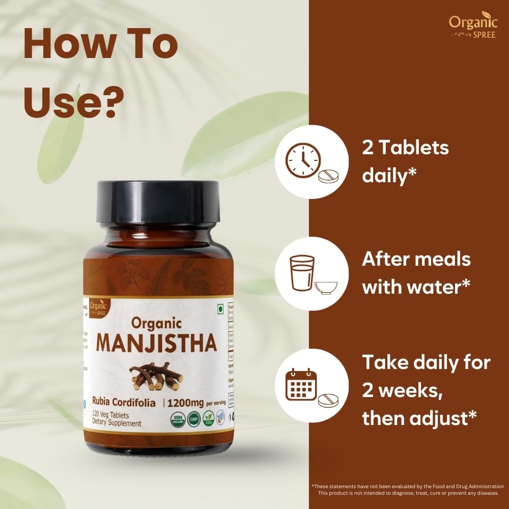 Organic Spree Manjistha 120 Tablets – 3 Pack | USDA Organic Certified | Lymphatic Support