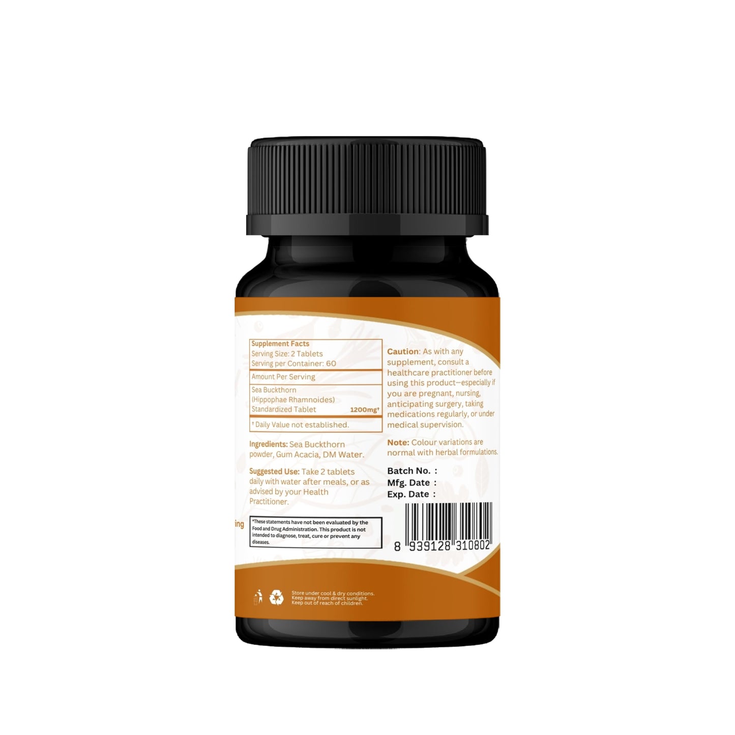 Organic Spree Sea Buckthorn 120 Tablets – Hippophae Rhamnoides – Omega 7 for Skin, Immunity & Wellness* – Pack of 3