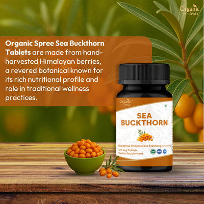 Organic Spree Sea Buckthorn 120 Tablets – Hippophae Rhamnoides – Omega 7 for Skin, Immunity & Wellness* – Pack of 3