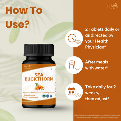 Organic Spree Sea Buckthorn 120 Tablets – Hippophae Rhamnoides – Omega 7 for Skin, Immunity & Wellness* – Pack of 3