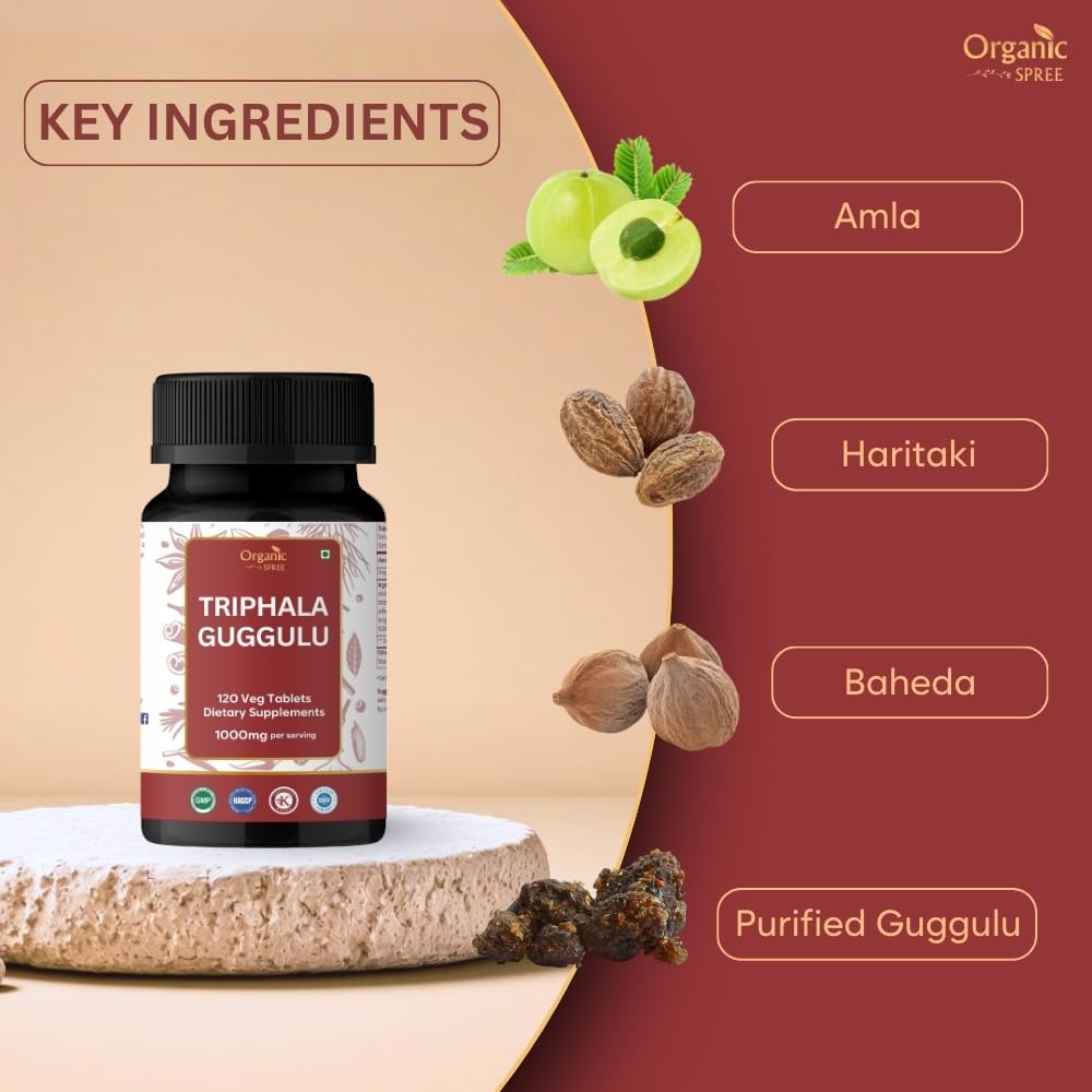 Organic Spree Triphala Guggulu 120 Tablets | Gut Health & Digestive Support - Ayurvedic, Vegetarian