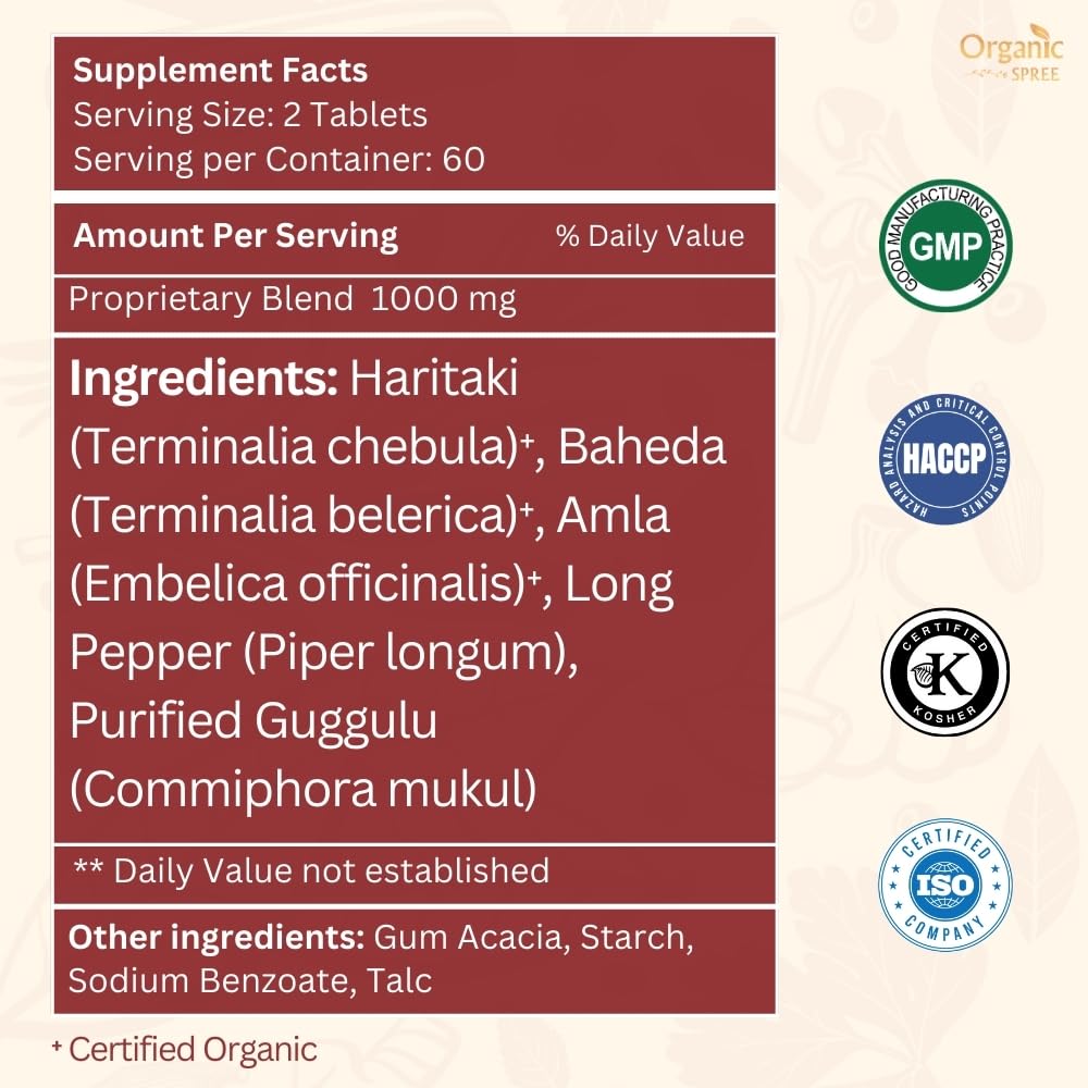 Organic Spree Triphala Guggulu 120 Tablets | Gut Health & Digestive Support - Ayurvedic, Vegetarian